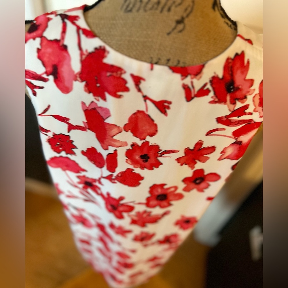Kenar Sleeveless Pink Red & White Floral Printed Flowy V-Neck Tank Top Blouse XL - Picture 7 of 12